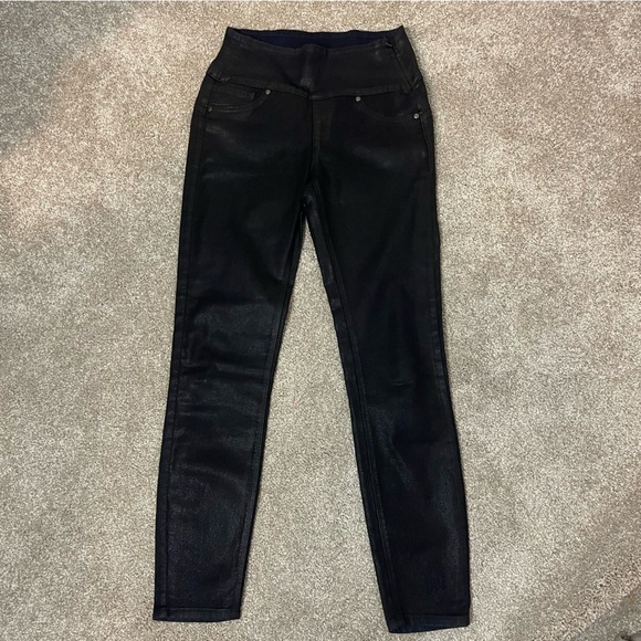 SPANX Alexia Black Wax Denim Leggings - Picture 1 of 10